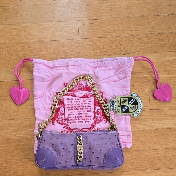 NWT Vintage Juicy Couture Purple Leather Clutch With Gold Chain Rare 2000s Y2K